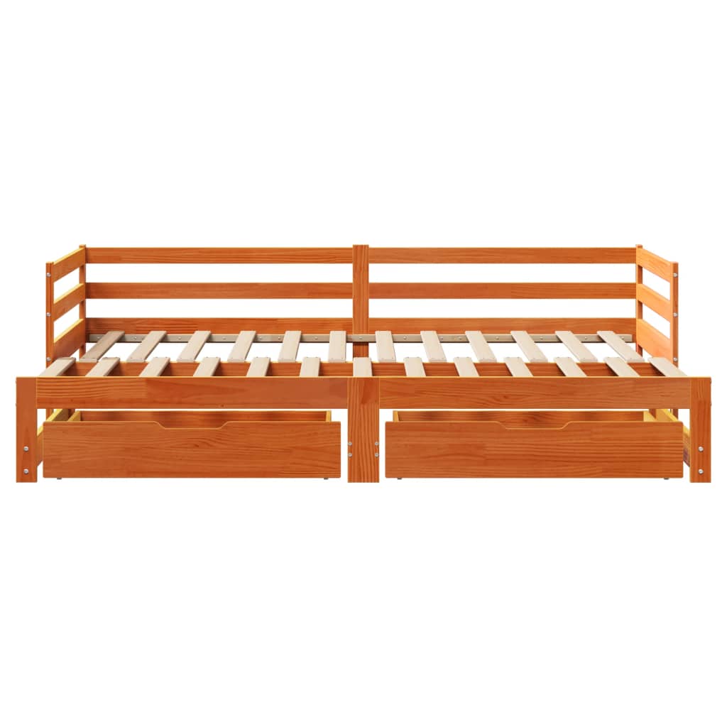 Slaapbank onderschuifbed en lades 90x190 cm grenenhout wasbruin
