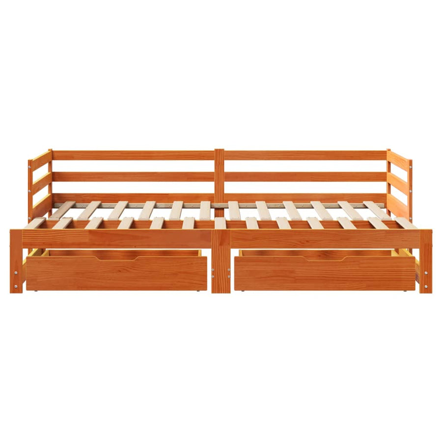 Slaapbank onderschuifbed en lades 90x190 cm grenenhout wasbruin