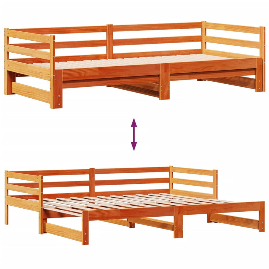 Slaapbank onderschuifbed en lades 90x190 cm grenenhout wasbruin