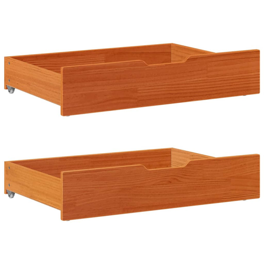 Slaapbank onderschuifbed en lades 90x190 cm grenenhout wasbruin