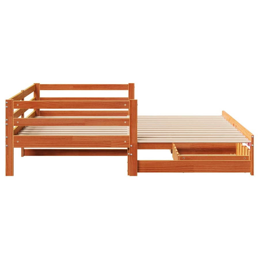 Slaapbank onderschuifbed en lades 90x190 cm grenenhout wasbruin