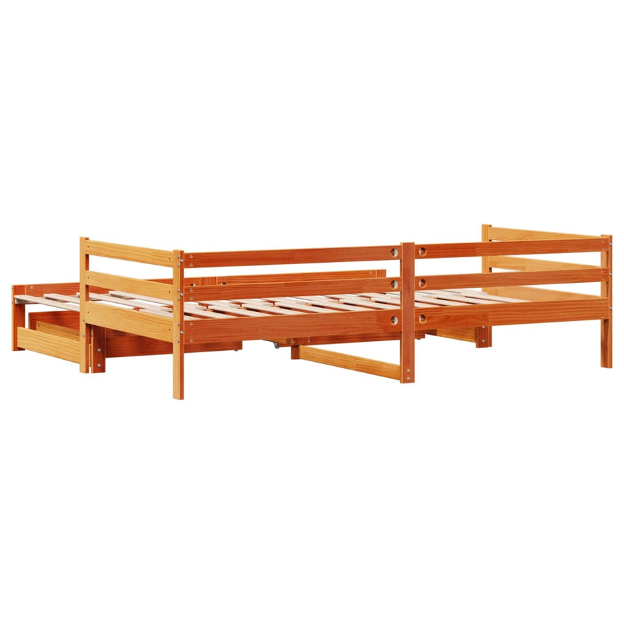 Slaapbank onderschuifbed en lades 90x190 cm grenenhout wasbruin