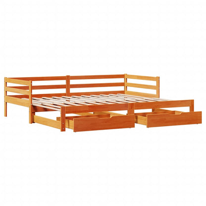 Slaapbank onderschuifbed en lades 80x200 cm grenenhout wasbruin
