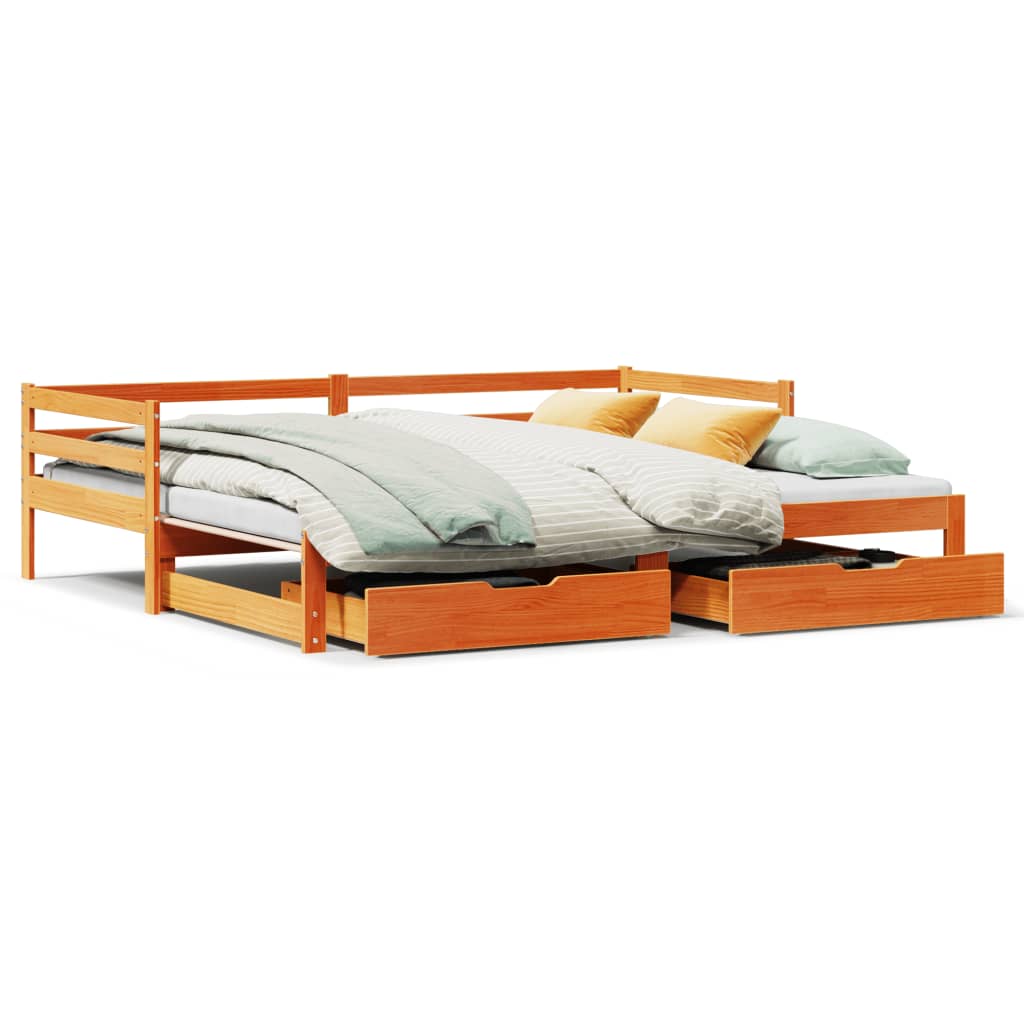 Slaapbank onderschuifbed en lades 80x200 cm grenenhout wasbruin