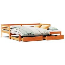 Slaapbank onderschuifbed en lades 80x200 cm grenenhout wasbruin