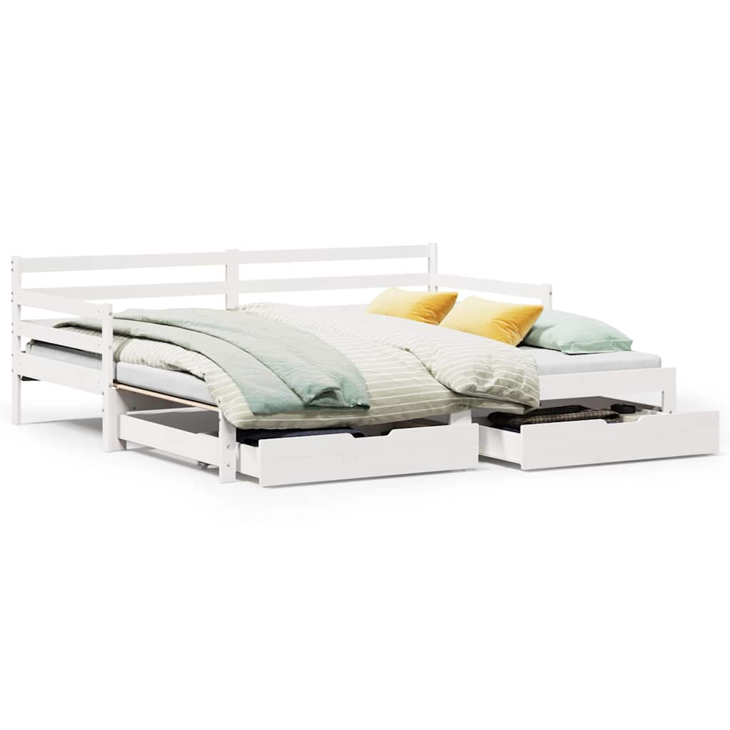 Slaapbank met lades 90x200 cm massief grenenhout wit