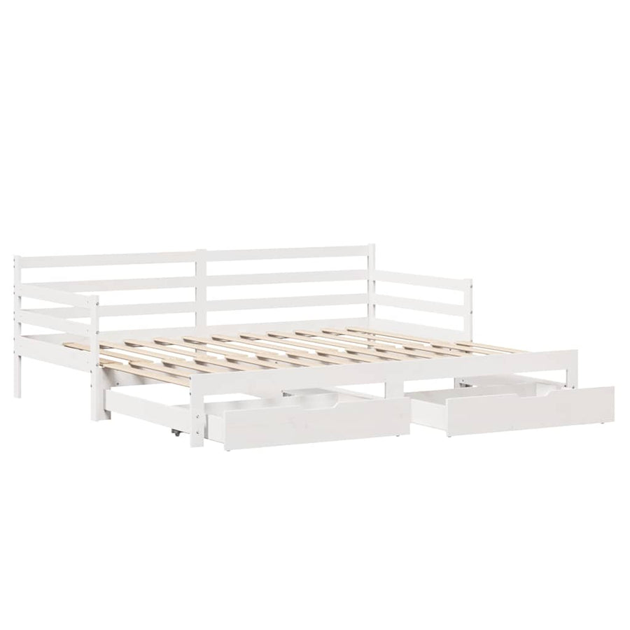 Slaapbank met lades 90x200 cm massief grenenhout wit
