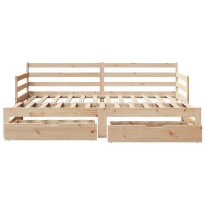 Slaapbank met onderschuifbed en lades 90x200 cm grenenhout