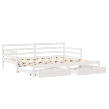 Slaapbank met onderschuifbed/lades zonder matras 90x200 cm wit