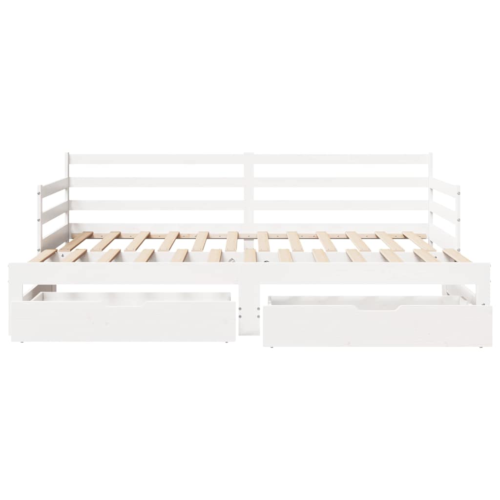 Slaapbank met onderschuifbed/lades zonder matras 90x200 cm wit