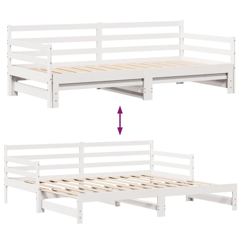 Slaapbank met onderschuifbed/lades zonder matras 90x200 cm wit