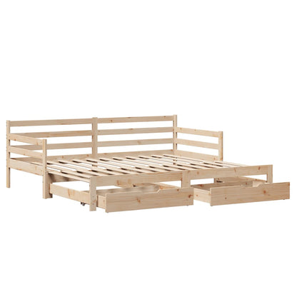 Slaapbank met onderschuifbed en lades 80x200 cm grenenhout
