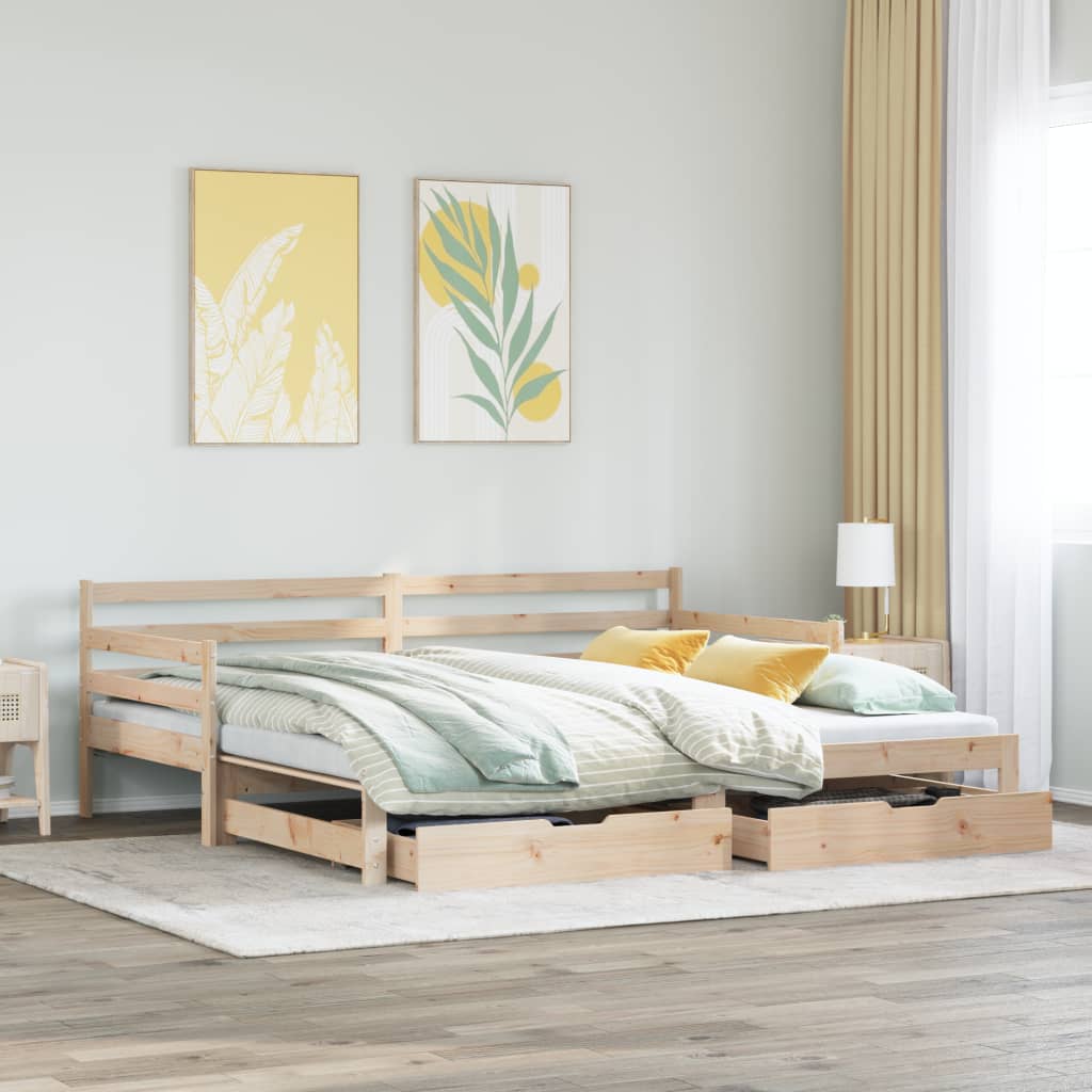 Slaapbank met onderschuifbed en lades 80x200 cm grenenhout