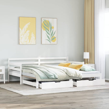 Slaapbank met onderschuifbed en lades 90x190 cm grenenhout wit
