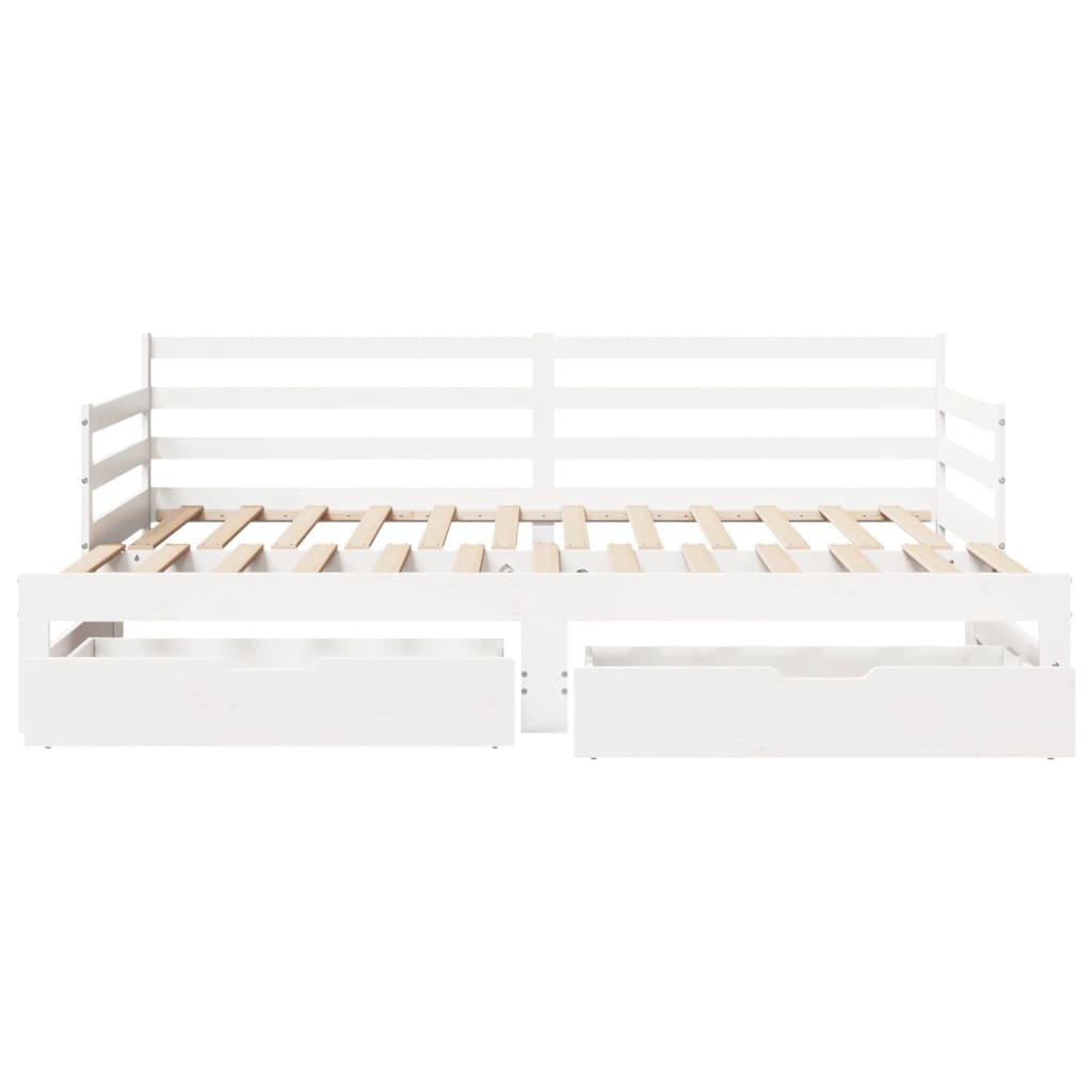 Slaapbank met onderschuifbed en lades 90x190 cm grenenhout wit