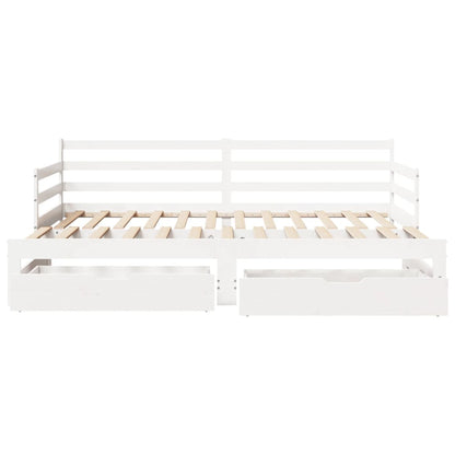Slaapbank met onderschuifbed en lades 90x190 cm grenenhout wit