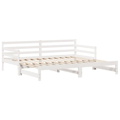 Slaapbank met onderschuifbed en lades 90x190 cm grenenhout wit