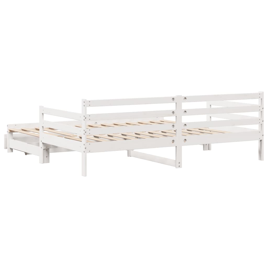 Slaapbank met onderschuifbed en lades 90x190 cm grenenhout wit