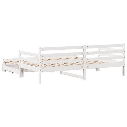 Slaapbank met onderschuifbed en lades 90x190 cm grenenhout wit