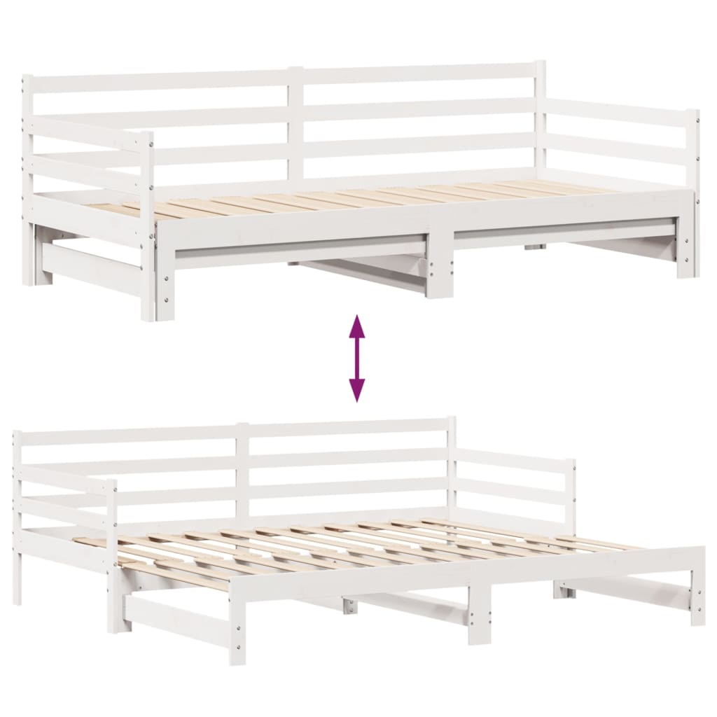 Slaapbank met onderschuifbed en lades 90x190 cm grenenhout wit