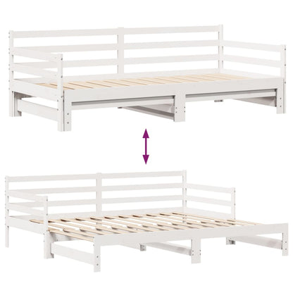 Slaapbank met onderschuifbed en lades 90x190 cm grenenhout wit