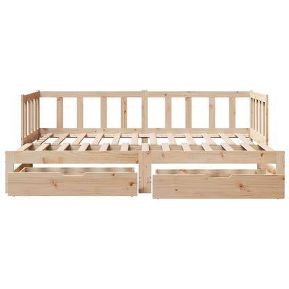 Slaapbank Met Onderschuifbed En Lades Zonder Matras 80 x 200 cm natrual