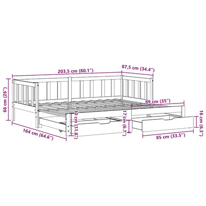 Slaapbank Met Onderschuifbed En Lades Zonder Matras 80 x 200 cm natrual