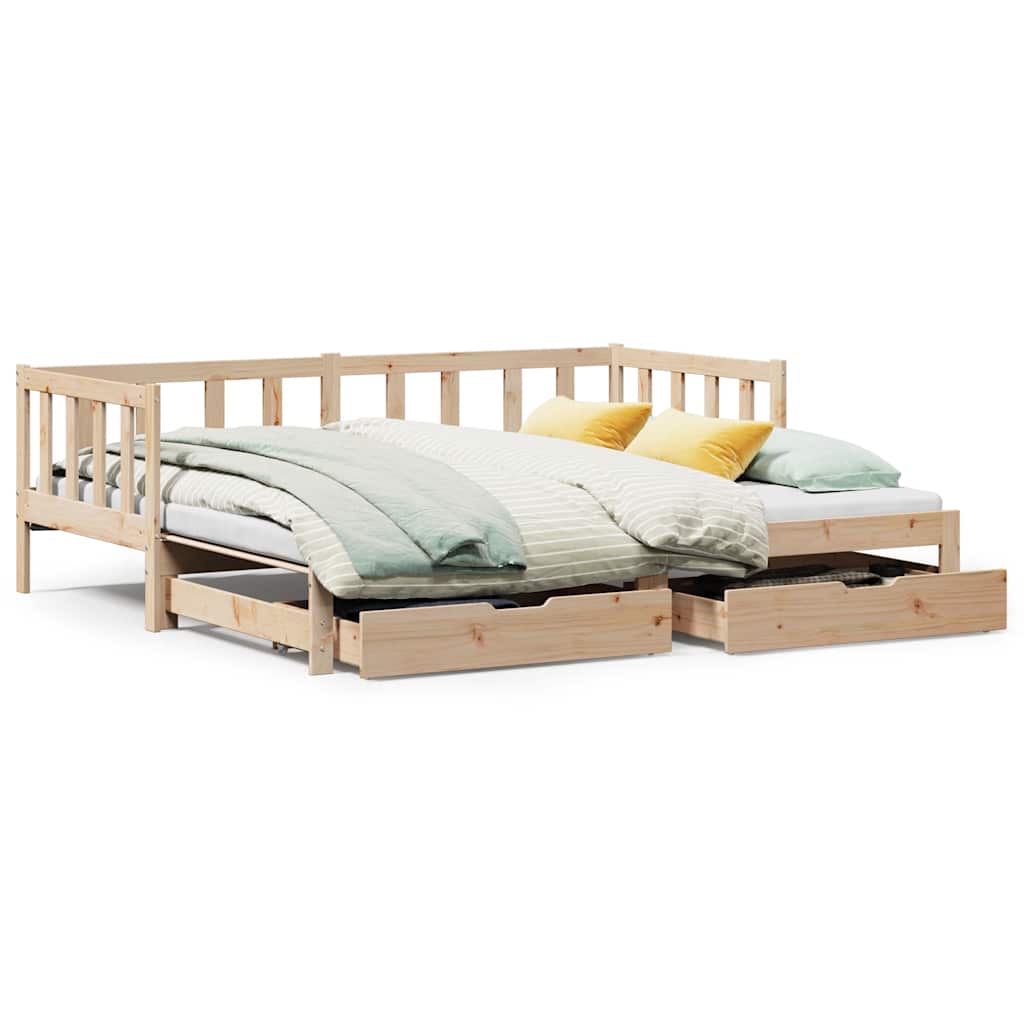 Slaapbank Met Onderschuifbed En Lades Zonder Matras 90 x 200 cm natrual