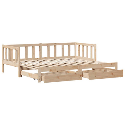 Slaapbank Met Onderschuifbed En Lades Zonder Matras 90 x 200 cm natrual