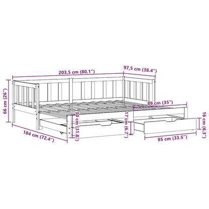 Slaapbank Met Onderschuifbed En Lades Zonder Matras 90 x 200 cm natrual
