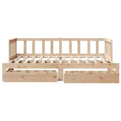 Slaapbank Met Onderschuifbed En Lades Zonder Matras 90 x 200 cm natrual