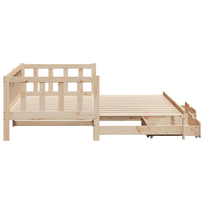 Slaapbank Met Onderschuifbed En Lades Zonder Matras 90 x 200 cm natrual