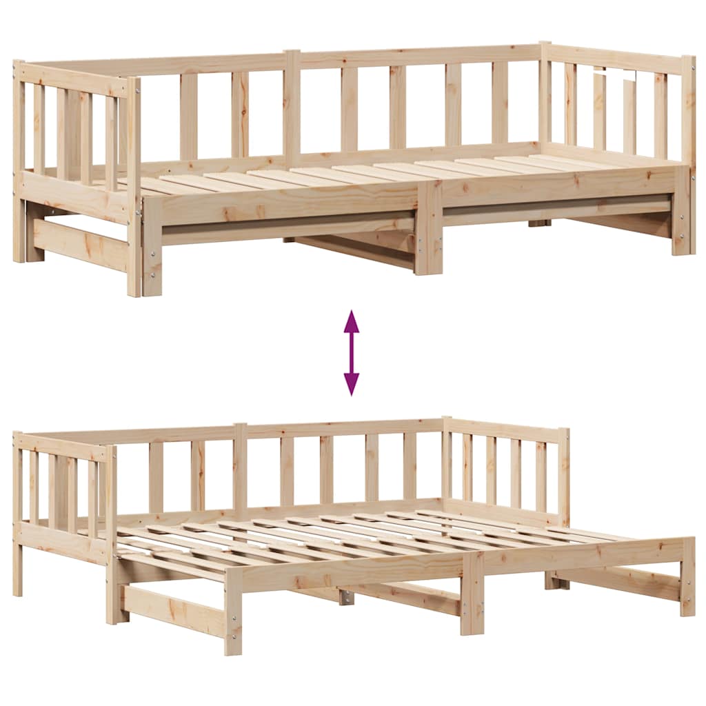 Slaapbank Met Onderschuifbed En Lades Zonder Matras 90 x 200 cm natrual