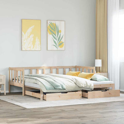 Slaapbank Met Onderschuifbed En Lades Zonder Matras 90 x 200 cm natrual