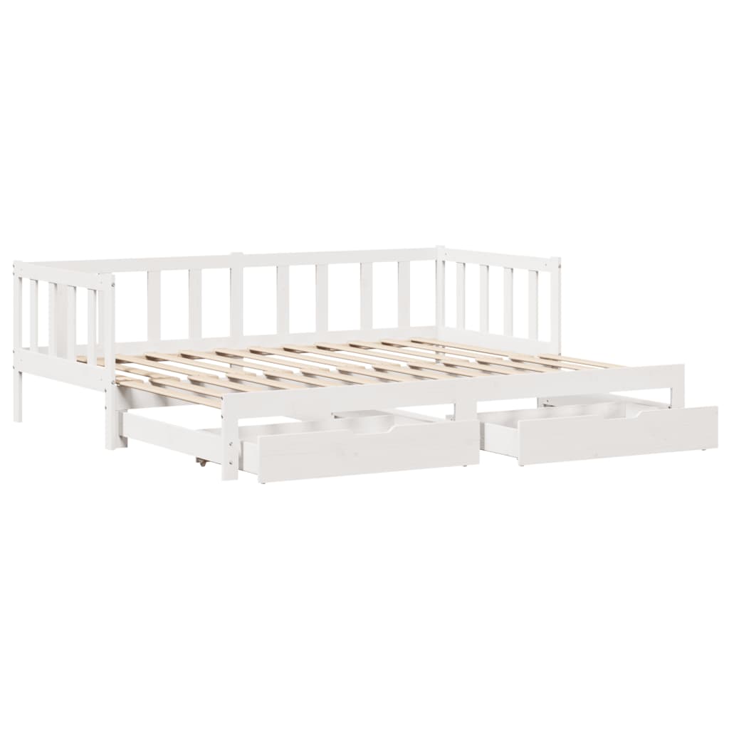 Slaapbank met onderschuifbed en lades 90x200 cm grenenhout wit