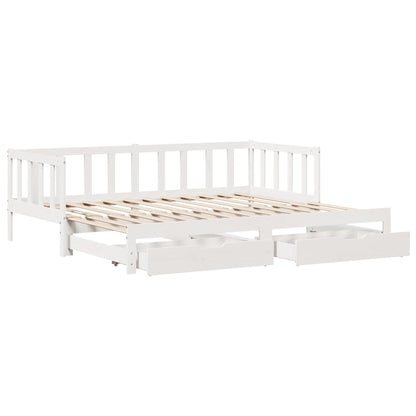 Slaapbank met onderschuifbed en lades 90x200 cm grenenhout wit
