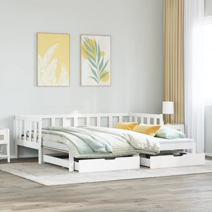Slaapbank met onderschuifbed en lades 90x200 cm grenenhout wit