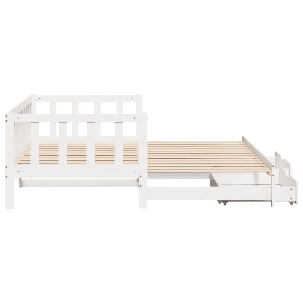 Slaapbank met onderschuifbed en lades 90x200 cm grenenhout wit