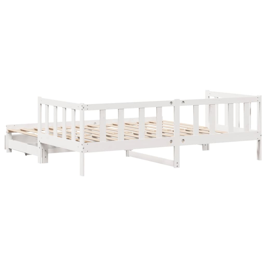 Slaapbank met onderschuifbed en lades 90x200 cm grenenhout wit