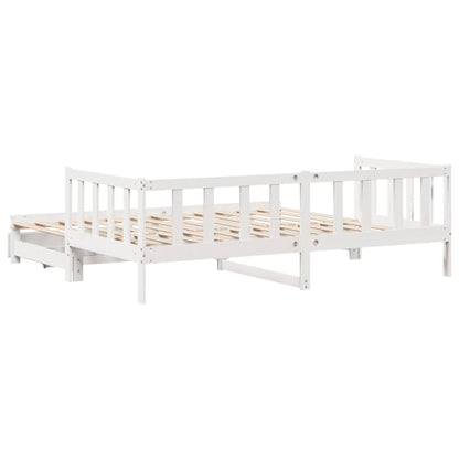 Slaapbank met onderschuifbed en lades 90x200 cm grenenhout wit