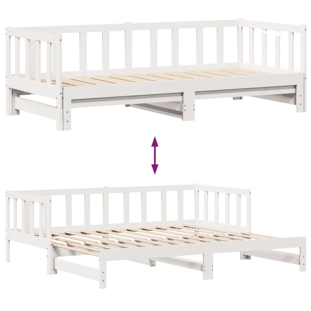 Slaapbank met onderschuifbed en lades 90x200 cm grenenhout wit