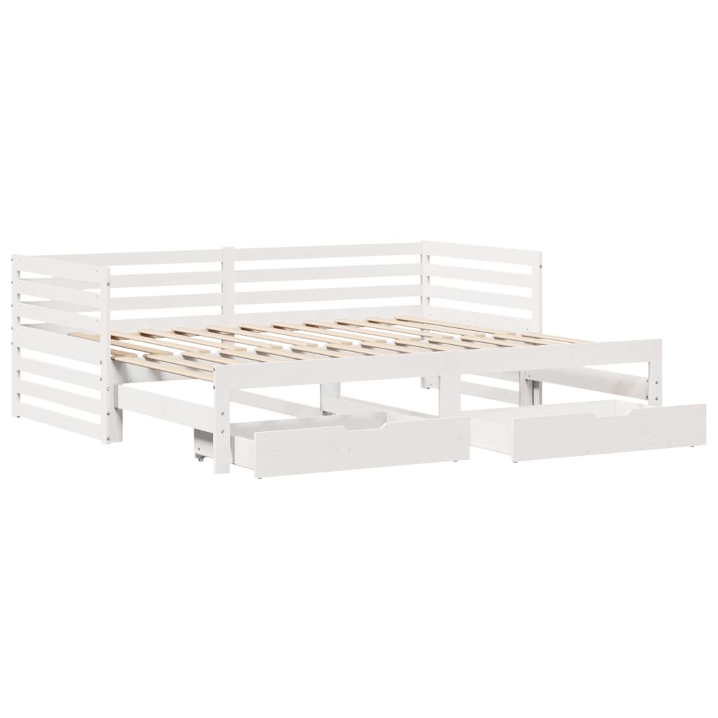 Slaapbank met lades 90x200 cm massief grenenhout wit