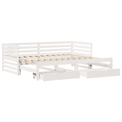 Slaapbank met lades 90x200 cm massief grenenhout wit