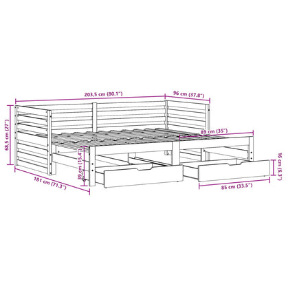 Slaapbank met lades 90x200 cm massief grenenhout wit
