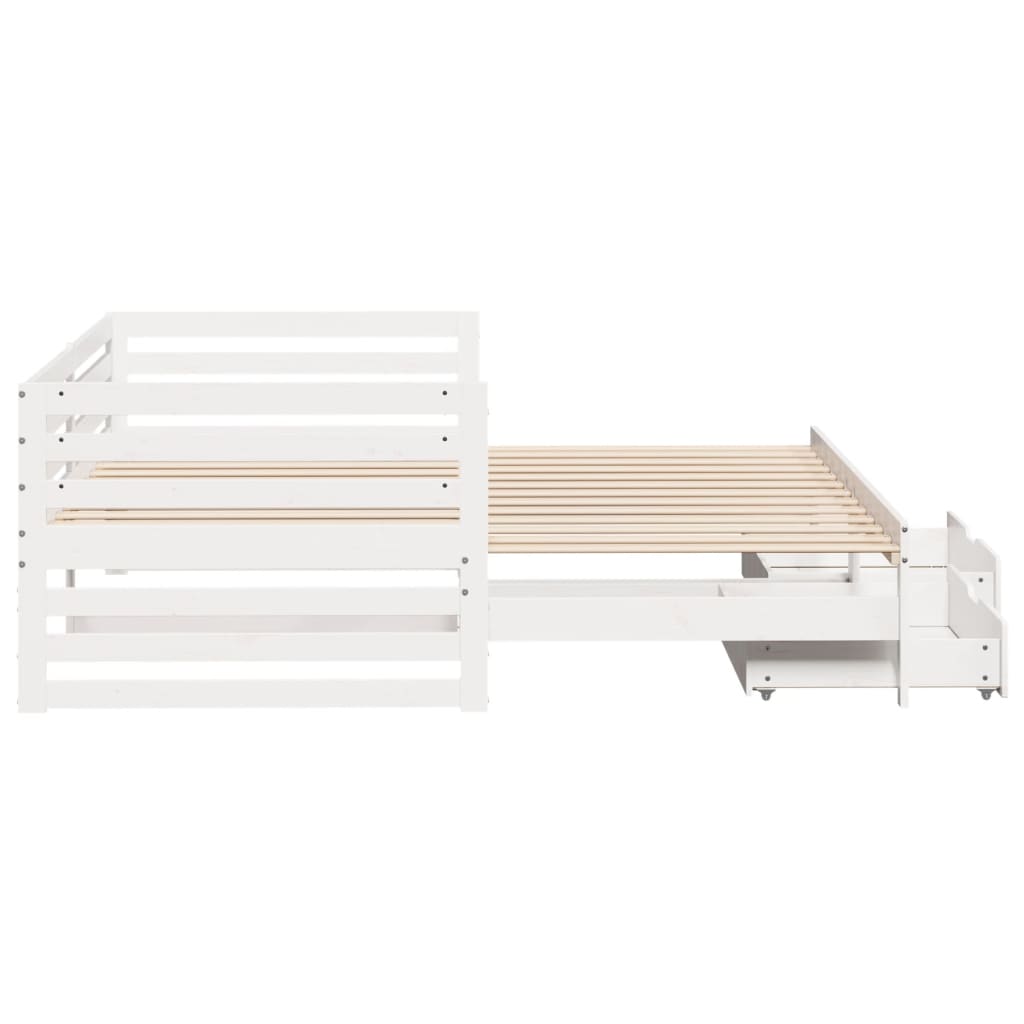 Slaapbank met lades 90x200 cm massief grenenhout wit