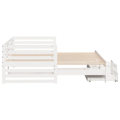 Slaapbank met lades 90x200 cm massief grenenhout wit