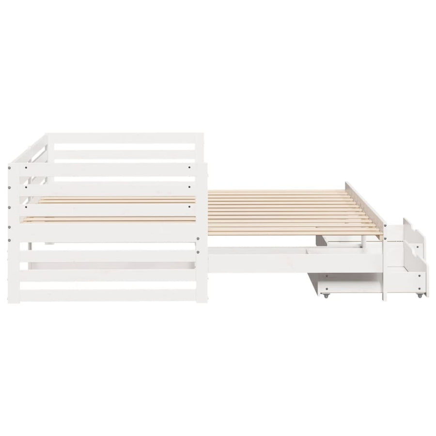 Slaapbank met lades 90x200 cm massief grenenhout wit