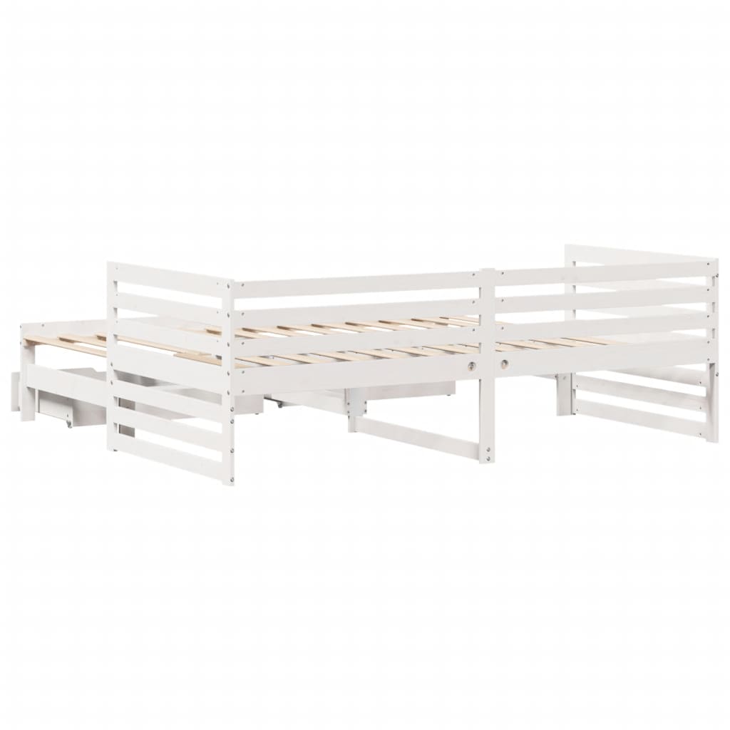 Slaapbank met lades 90x200 cm massief grenenhout wit