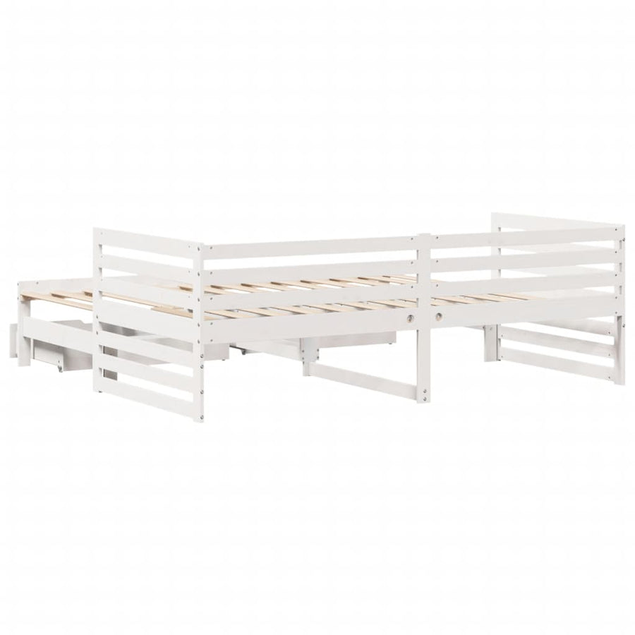 Slaapbank met lades 90x200 cm massief grenenhout wit
