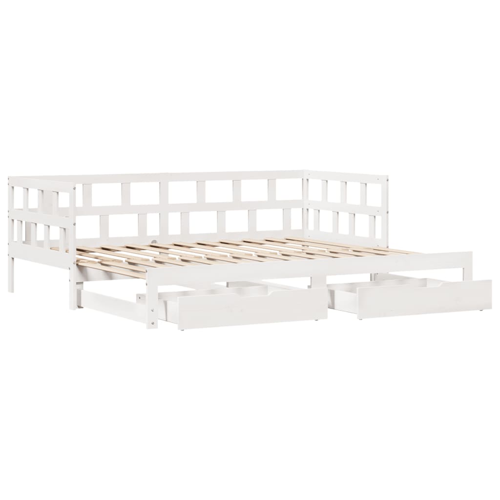Slaapbank met onderschuifbed en lades 90x200 cm grenenhout wit